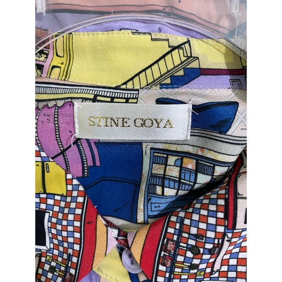 Stine Goya Maxwell Palazzo Doll House Print Silk Shirt Top Pastel Stairs Room XL - Picture 3 of 6